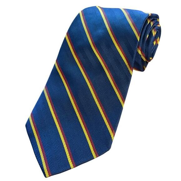 Brooks Brothers Makers USA Made Diagonal Striped Blue Neck Tie Silk Herringbone - Picture 1 of 12